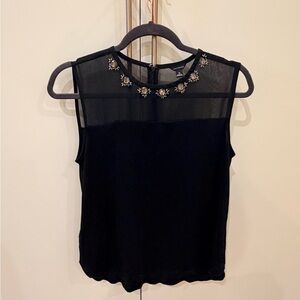 Ann Taylor Black Sleeveless Top with Floral Embellishments